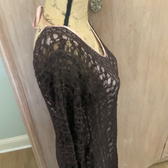 Cernei Y2K sheer long sleeve lace midi dress over lacy nude brown whimsigoth - Picture 12 of 13